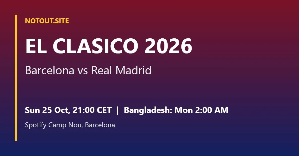 El Clasico 2026 Barcelona vs Real Madrid – 25 October 21:00 CET, 2:00 AM Monday in Bangladesh